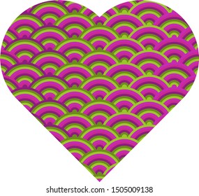 Heart as a sign of love with traditional colourful Japanese pattern on background