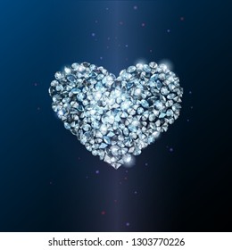 Heart sign made of shiny sparkling realistic diamonds