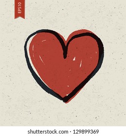 Heart sign on paper texture. Vector, EPS10