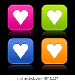 Heart sign on web 2.0 internet buttons. Colorful matted rounded shapes with reflection on black background