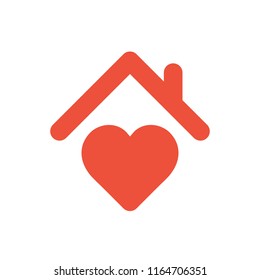 Heart Sign With Roof, House With Heart Red Icon, Love Home Symbol, Vector Illustration Isolated On White Background