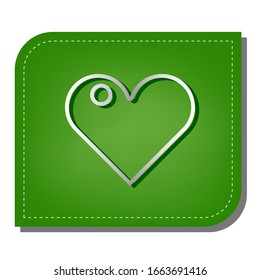 Heart sign. Silver gradient line icon with dark green shadow at ecological patched green leaf. Illustration.