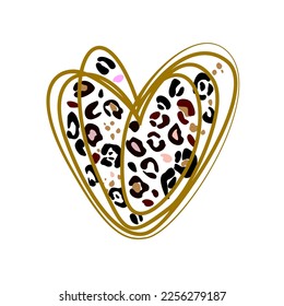 heart sign and stylized leopard pattern inside the heart. Love, beauty, fashion concept. one continuous line vector graphic illustration. Valentine's Day beauty banner