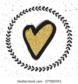 Heart sign. Surface decoration with gold texture.Vector illustration. Cloth print design, wallpaper, wrapping.