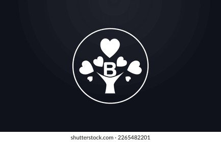 Árbol de señas del corazón. Símbolo de corazón círculo de árbol. Símbolo del logotipo del árbol de amor y vector del icono de signo de felicidad. Logotipo de corazón saludable y amor a San Valentín