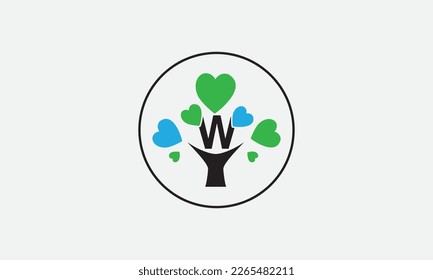 Heart sign tree. Heart symbol tree circle. Love tree logo symbol and happiness sign icon vector. Healthy heart logo and Valentine love