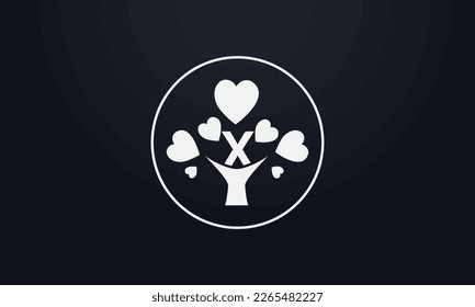 Heart sign tree. Heart symbol tree circle. Love tree logo symbol and happiness sign icon vector. Healthy heart logo and Valentine love