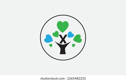 Heart sign tree. Heart symbol tree circle. Love tree logo symbol and happiness sign icon vector. Healthy heart logo and Valentine love