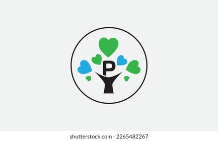 Árbol de señas del corazón. Símbolo de corazón círculo de árbol. Símbolo del logotipo del árbol de amor y vector del icono de signo de felicidad. Logotipo de corazón saludable y amor a San Valentín