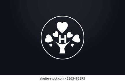 Herzbeschilderbaum. Herzensymbol-Baumkreis. Symbol des Love-Baum-Logos und Symbol des Glückszeichens, Vektorgrafik. Gesundes Herzlogo und Valentinliebe