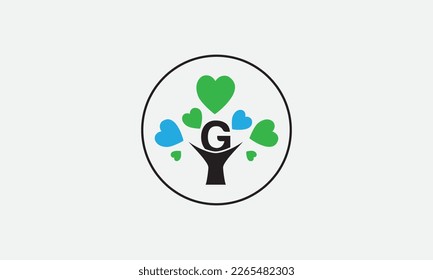 Heart sign tree. Heart symbol tree circle. Love tree logo symbol and happiness sign icon vector. Healthy heart logo and Valentine love