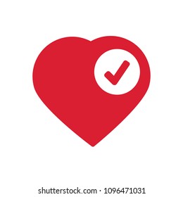 Heart sign web icon with check mark glyph. Vector illustration isolated on white background.