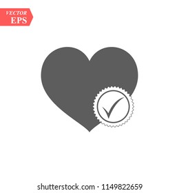 Heart sign web icon with check mark symbol. Vector illustration design element eps10