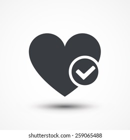 Heart Sign Web Icon With Check Mark Symbol. Vector Illustration Design Element Eps10