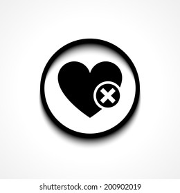 Heart sign web icon with delete glyph. Vector illustration design element eps10