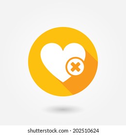 Heart sign web icon with delete glyph. Vector illustration design element eps10