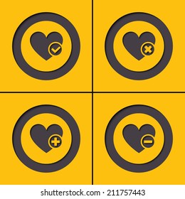 Heart sign web icon set with marks. Vector illustration design element eps10