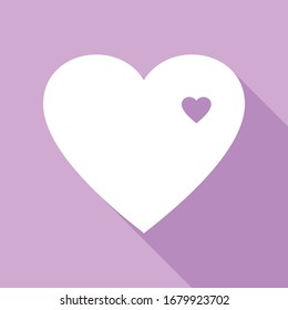 Heart sign. White Icon with long shadow at purple background. Illustration.