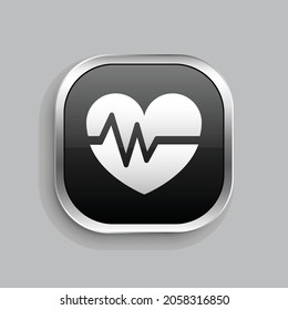 heart signal icon design. Glossy Button style rounded rectangle isolated on gray background.. Vector illustration