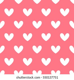 Heart signs seamless pattern, vector romantic background. Cute pink repeated texture with simple hearts shapes for valentine day cards