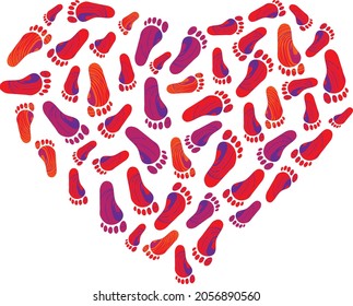 Heart silhouette with colorful human footprint trails.