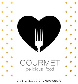 Heart with silhouette of a fork. Gourmet logo. Lovely food logo template. Template logo for restaurant, cafe, fast food, store food. 
