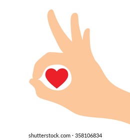 Heart in Silhouette of hands showing symbol of ok