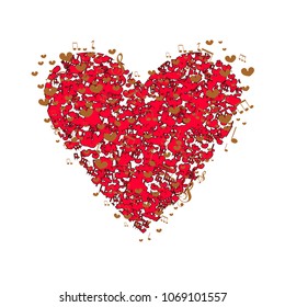 Heart. Heart silhouette with musical notes. Hand drawn vector illustration isolated on white, logo, t-shirt design.