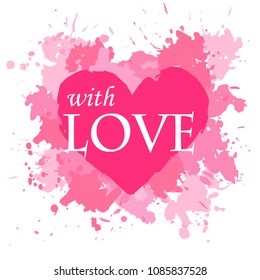 Heart silhouette on color paint abstract spots  background, vector illustration for Valentine`s day card, invitation, t-shirt design.