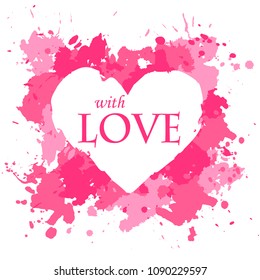 Heart silhouette on color paint abstract spots  background, vector illustration for Valentine`s day card, invitation, t-shirt design.