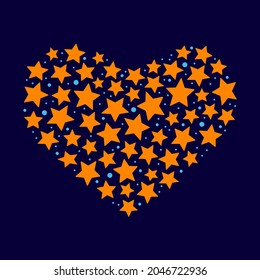 Heart silhouette with stars and snow circles