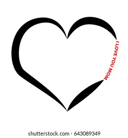 Heart silhouette with text isolated on white background. Vector illustration.