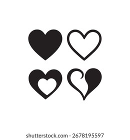 Heart Silhouette Vector Minimal Black Love Icon Set