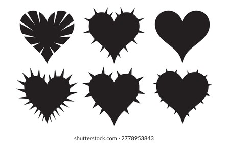 Heart silhouettes with spikes and sharp edges in gothic punk style.