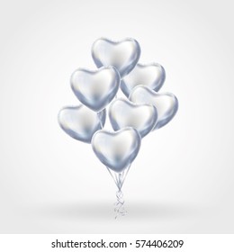 Heart Silver Balloon On Background.