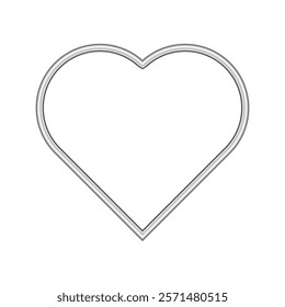 Heart silver frame. Isolated luxury silver-gray border. Heart shape frame mockup design element. 3d Vector illustration.