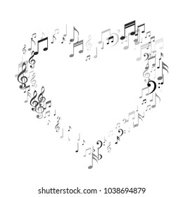 Heart of Silver Music Note Icons. Classic Concert Poster Pattern Design. Piano Motif Texture. Cover Print Design Pattern.