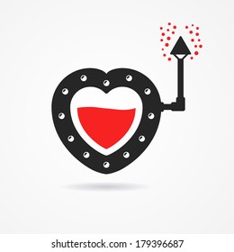 Heart simple emblem in steampunk style with pipe and blood inside