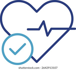 Heart single icon with electrocardiogram graph of heartbeat waves that have been verified in healthy standards and the condition of the organ is functioning normally.