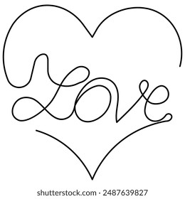 Heart single line art, continuous one line drawing of  Isolated outline vector art