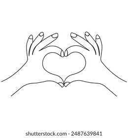 Heart Single Line Art, durchgehende Ein-Linien-Zeichnung der isolierten Umriss-Vektorgrafik
