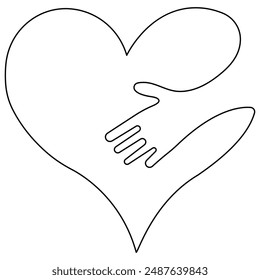 Heart single line art, continuous one line drawing of  Isolated outline vector art