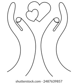 Heart single line art, continuous one line drawing of  Isolated outline vector art