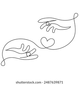 Heart single line art, continuous one line drawing of  Isolated outline vector art