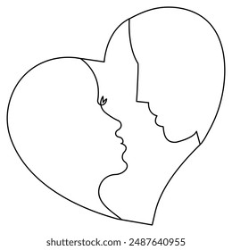 Heart single line art, continuous one line drawing of  Isolated outline vector art