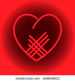 The heart is a single outline in the style of Doodle. Vector image on A red gradient background. For greetings, cards, banners.