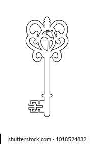 Heart skeleton key, vector art, black stroke