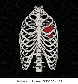 Heart in a skeleton. Tattoo vector. halloween tattoo. T-shirt design. Bone.