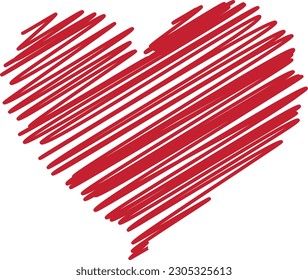 Heart Sketch filled in with Rough Lines with Transparent Background, Abstract Heart Design, Love, Romance, Happy Valentine's Day, Happy Mother's Day, Happy Father's Day, Wedding Design Element