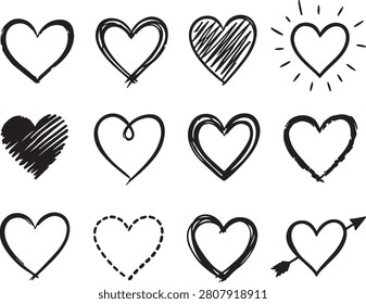 
Heart Sketch Icon Set Collection. Hand Drawn Love Doodle Vector Icons Isolated on White Background